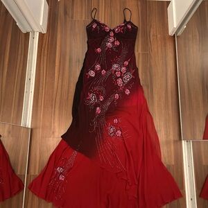 Sue Wong Burgundy and Crimson silk Dress